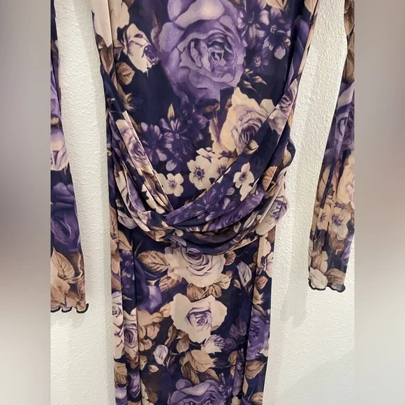 Free People Mesh Romantic Slit Maxi Dress Bodycon Whimsigoth Stretch Boho - Picture 3 of 10